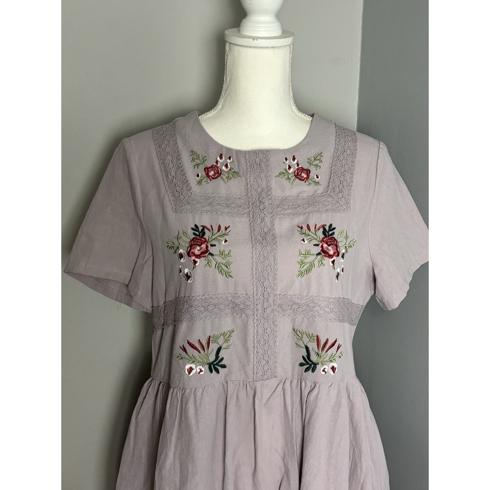 NWT Petal Lush Women Floral Midi Dress Purple Embroidered Lace Cotton Cottage M - Picture 5 of 13